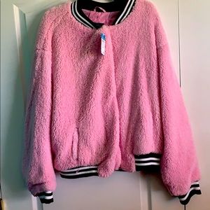 Pink Fur Bomber Jacket 1X